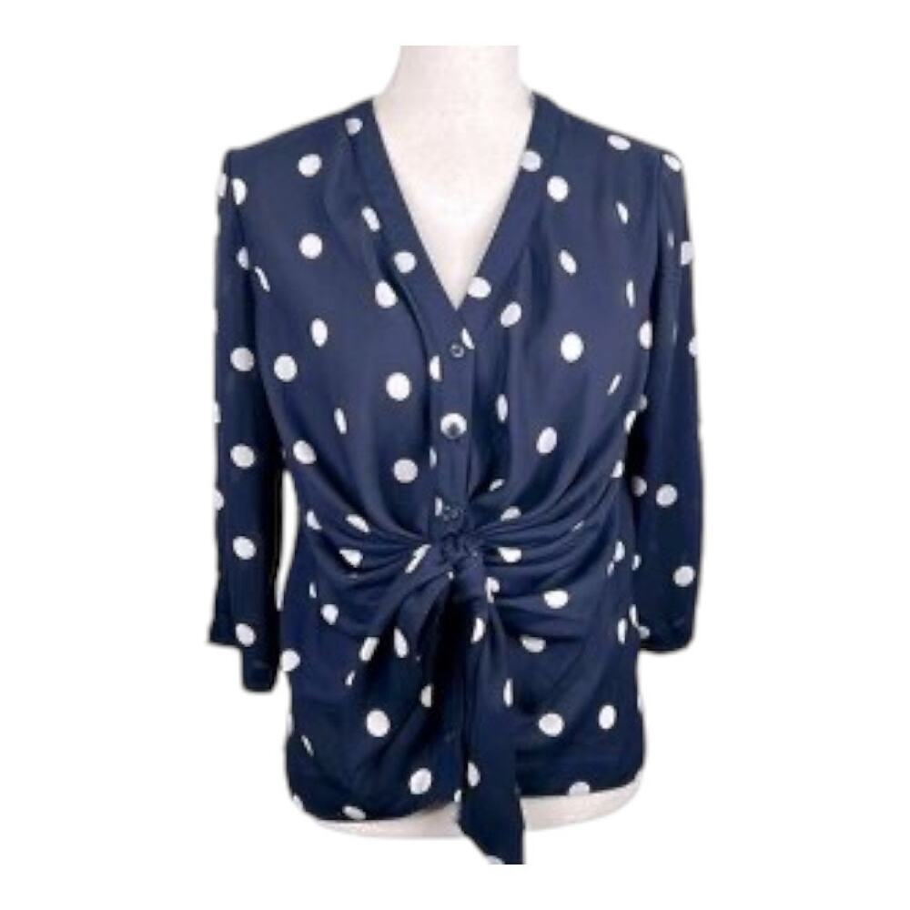NY&C NWT small navy blue with polka dots button down front bow detail​​​​​ - Picture 2 of 8
